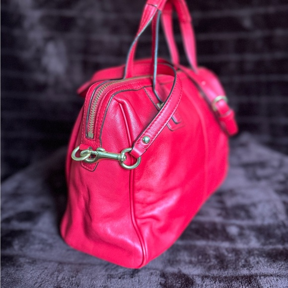 Coach Red Satchel Bag with Glossy Finish - Picture 2 of 3